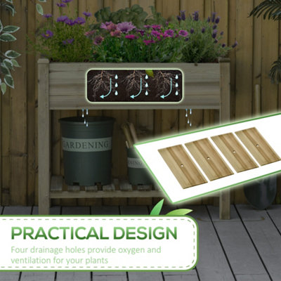 Outsunny Raised Garden Bed w/ Legs and Storage Shelf Elevated Wood Planter Box - 4