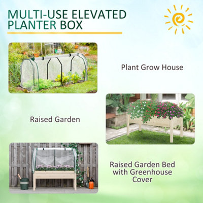 Outsunny Raised Garden Bed w/ PE Cover Patio Elevated Wood Planter Box Natural
