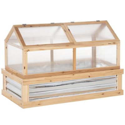 Outsunny Raised Garden Bed with Greenhouse Wooden Cold Frame Natural