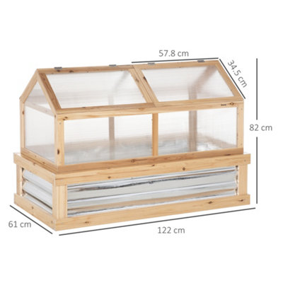 Outsunny Raised Garden Bed with Greenhouse Wooden Cold Frame Natural - 3