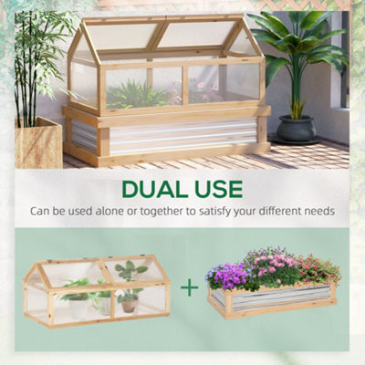 Outsunny Raised Garden Bed with Greenhouse Wooden Cold Frame Natural - 4