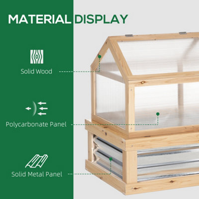 Outsunny Raised Garden Bed with Greenhouse Wooden Cold Frame Natural - 6