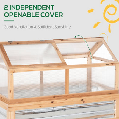 Outsunny Raised Garden Bed with Greenhouse Wooden Cold Frame Natural - 7