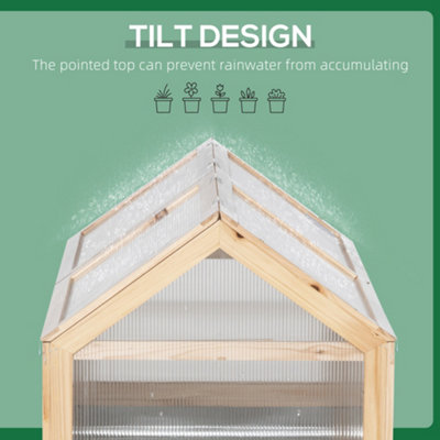 Outsunny Raised Garden Bed with Greenhouse Wooden Cold Frame Natural - 8