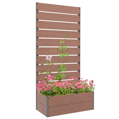Outsunny Raised Garden Bed with Trellis and Drainage Hole, Planter Box, Brown