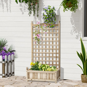 Outsunny Raised Garden Bed with Trellis Garden Planters Indoor Outdoor Natural