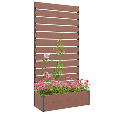 Outsunny Raised Garden Bed with Trellis Standing Patio Planter Box Light Brown