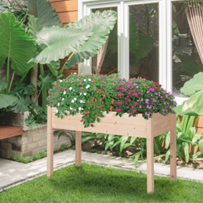 Outsunny Raised Wood Garden Bed Planter Vegetables Grow Flower Box Kit