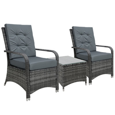 Outsunny Rattan 3PCs Chair Table Bistro Set Patio with Steel Frame Grey