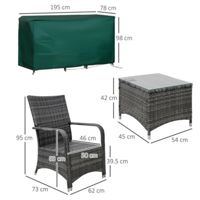 Outsunny Rattan 3PCs Chair Table Bistro Set Patio with Steel Frame Grey - 3