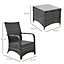 Outsunny Rattan 3PCs Chair Table Bistro Set Patio with Steel Frame Grey