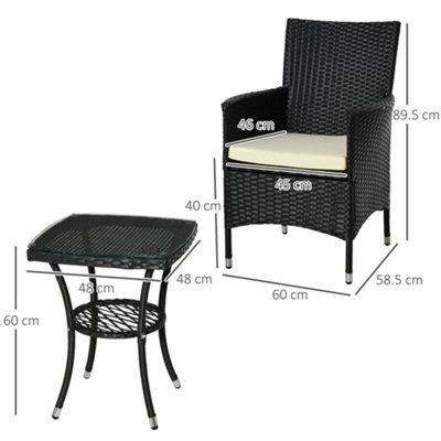 Outsunny Rattan Bistro Set Garden Chair Table Patio Outdoor Cushion Conservatory Black - 3