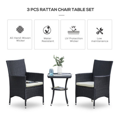 Outsunny Rattan Bistro Set Garden Chair Table Patio Outdoor Cushion Conservatory Black - 4