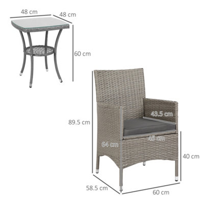 Outsunny Rattan Bistro Set Garden Chair Table Patio Outdoor Cushion Conservatory Light Grey - 3