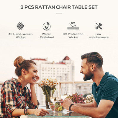 Outsunny Rattan Bistro Set Garden Chair Table Patio Outdoor Cushion Conservatory Light Grey - 4