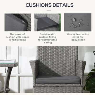 Outsunny Rattan Bistro Set Garden Chair Table Patio Outdoor Cushion Conservatory Light Grey - 6
