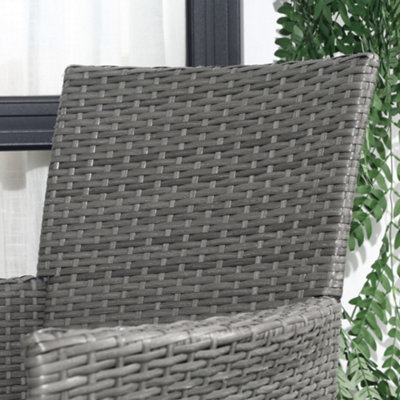 Outsunny Rattan Bistro Set Garden Chair Table Patio Outdoor Cushion Conservatory Light Grey - 8