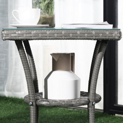 Outsunny Rattan Bistro Set Garden Chair Table Patio Outdoor Cushion Conservatory Light Grey - 9