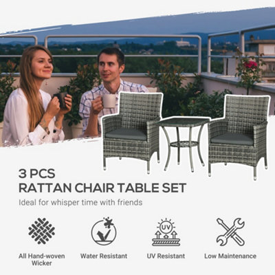 Outsunny Rattan Bistro Set Garden Chair Table Patio Outdoor Cushion Conservatory Mixed Grey - 4