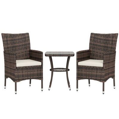 Outsunny Rattan Bistro Set Garden Chair Table Patio Outdoor Cushion Conservatory