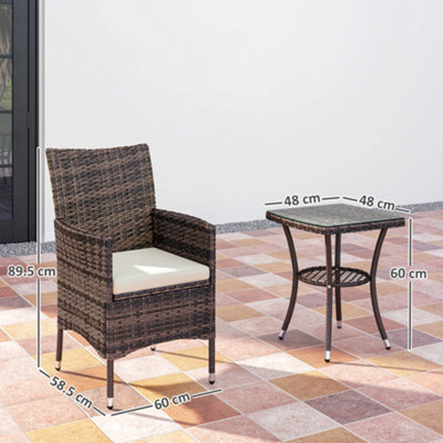 Outsunny Rattan Bistro Set Garden Chair Table Patio Outdoor Cushion Conservatory - 3