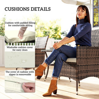 Outsunny Rattan Bistro Set Garden Chair Table Patio Outdoor Cushion Conservatory - 6