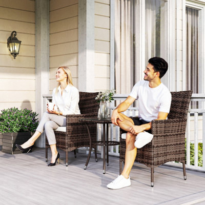 Outsunny Rattan Bistro Set Garden Chair Table Patio Outdoor Cushion Conservatory - 9