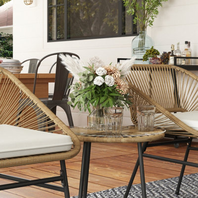 Outsunny Rattan Bistro Set, Small Balcony Furniture with Cushion, Light ...