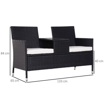 Outsunny Rattan Chair Garden Furniture Patio Companion Love Seat Table Black - 3