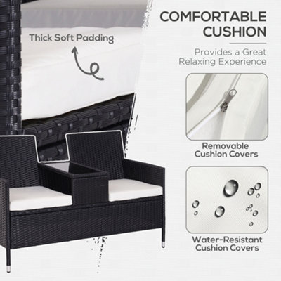 Outsunny Rattan Chair Garden Furniture Patio Companion Love Seat Table Black - 7