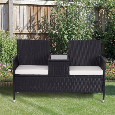 Outsunny Rattan Chair Garden Furniture Patio Companion Love Seat Table Black - 5