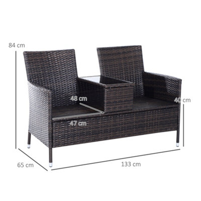 Outsunny Rattan Chair Garden Furniture Patio Companion Love Seat Table Brown - 3