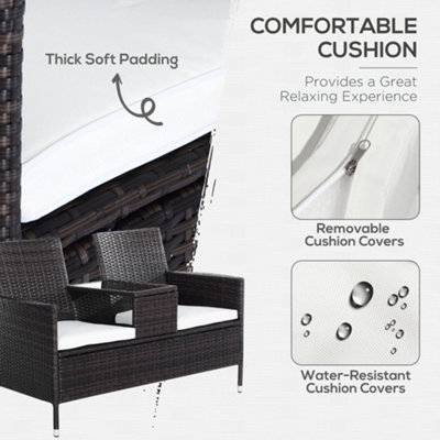 Outsunny Rattan Chair Garden Furniture Patio Companion Love Seat Table Brown - 7