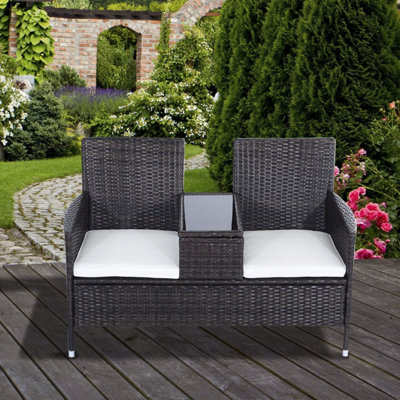 Outsunny Rattan Chair Garden Furniture Patio Companion Love Seat Table Brown - 5