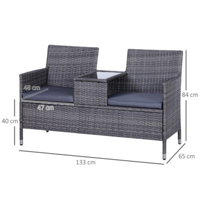 Outsunny Rattan Chair Garden Furniture Patio Companion Love Seat Table Grey - 3