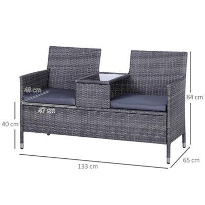 Outsunny Rattan Chair Garden Furniture Patio Companion Love Seat Table Grey
