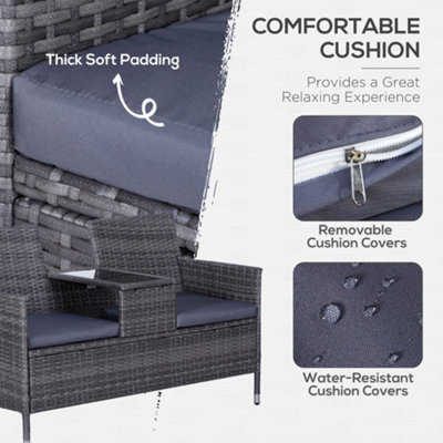Outsunny Rattan Chair Garden Furniture Patio Companion Love Seat Table Grey - 7