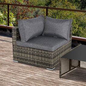 Outsunny Rattan Corner Sofa Garden Furniture Single Chair with Cushion Deep Grey