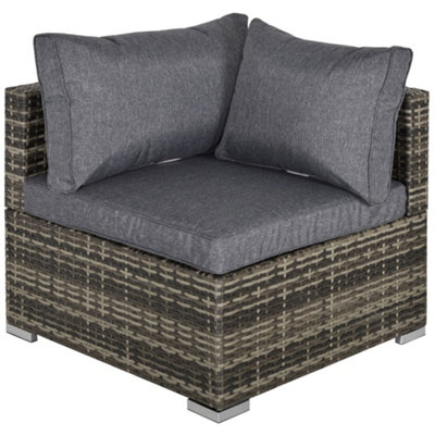 Outsunny Rattan Corner Sofa Garden Furniture Single Chair with Cushion Deep Grey
