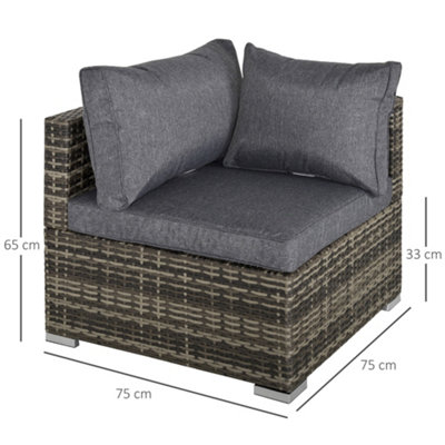 Outsunny Rattan Corner Sofa Garden Furniture Single Chair with Cushion Deep Grey - 3