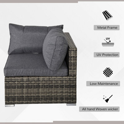 Outsunny Rattan Corner Sofa Garden Furniture Single Chair with Cushion Deep Grey - 6