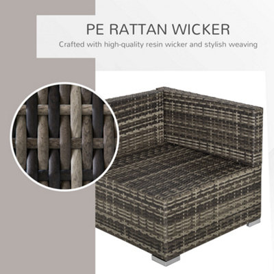 Outsunny Rattan Corner Sofa Garden Furniture Single Chair with Cushion Deep Grey - 7