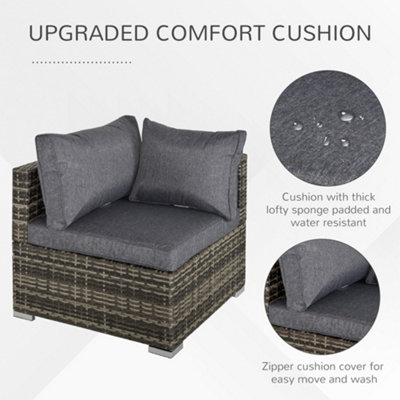 Outsunny Rattan Corner Sofa Garden Furniture Single Chair with Cushion Deep Grey - 4