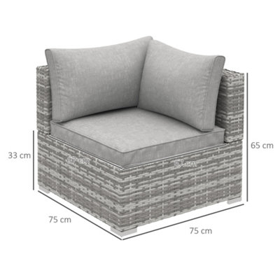 Outsunny Rattan Corner Sofa Garden Furniture Single Chair with Cushion - 3