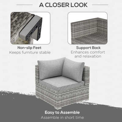 Outsunny Rattan Corner Sofa Garden Furniture Single Chair with Cushion - 4