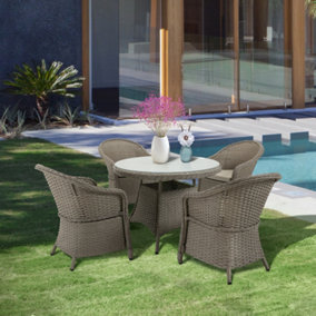 Outsunny Rattan Dining Set for 4 with Cushions and Umbrella Hole, Mixed Grey