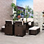 Outsunny Rattan Dining Set Garden Furniture Cube Table Chair Stool Cushion Seat Brown