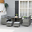 Outsunny Rattan Dining Set Garden Furniture Cube Table Chair Stool Cushion Seat Grey