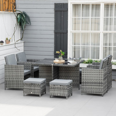 Grey rattan cube table store and chairs