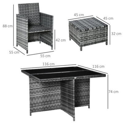 Outsunny Rattan Dining Set Garden Furniture Cube Table Chair Stool Cushion Seat DIY at B Q